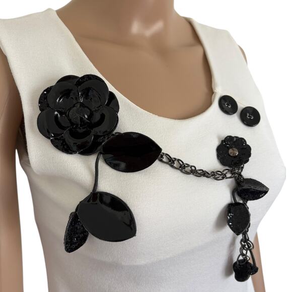 Y2K 2000 Retro Preppy‎ A-Line Tank 3D Vinyl Floral Dress Stretch XS/S Cream New - Picture 3 of 6